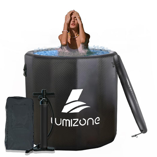 Lumizone Inflatable Cold Plunge Tub 118 Gallons Capacity Ice Bath Portable Ice Bath Tub Compatible With Water Chillers with Lid Drop Stitch PVC Double Layer Seals Oversized for Athletes