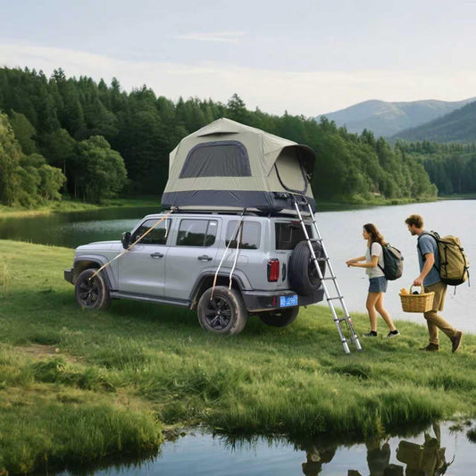 GDFStudio Inflatable Roof Top Tent for Car SUV Truck, 2 Person Rooftop Camping Tent with Air Beam Structure, Panoramic Skylight, Telescoping Ladder & Quick Setup, Waterproof Travel Tent, Green