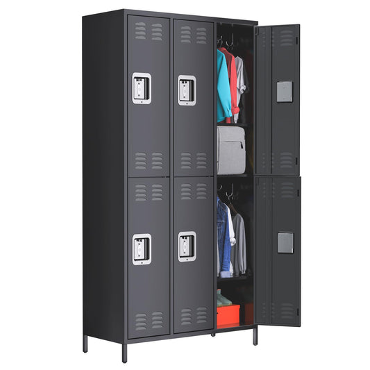 Towallmark Metal Storage Locker with 6 Doors, Metal Locker for Employees with 18 Hooks for Garage School Office Gym Home, Assembly Required, Black