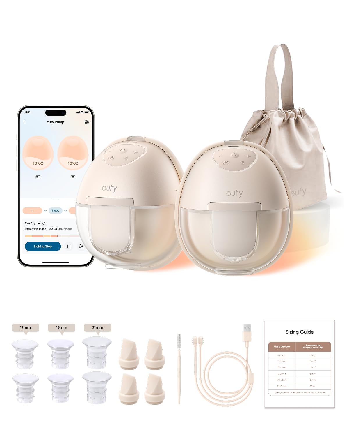 eufy Security Heated Breast Pump S1, Hands-Free Breast Pump with Industry-Leading HeatFlow Tech, App-Controlled OptiRhythm, 300 mmHg Strong Suction, Leakproof, Slim and 46 dB Quiet for in-Bra Use