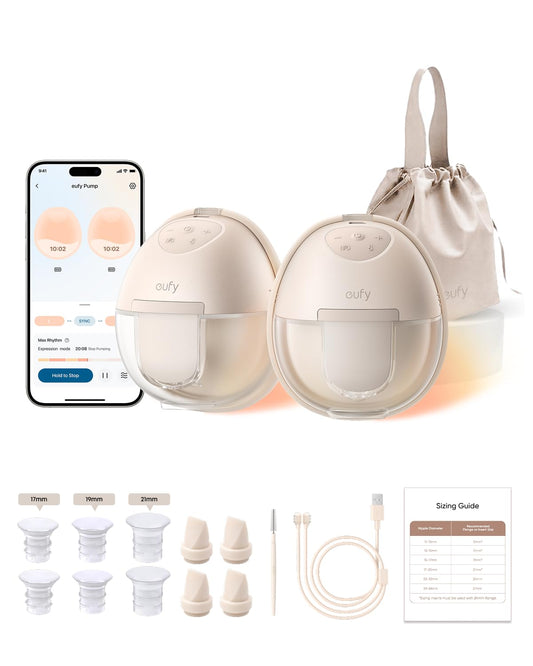 eufy Security Heated Breast Pump S1, Hands-Free Breast Pump with Industry-Leading HeatFlow Tech, App-Controlled OptiRhythm, 300 mmHg Strong Suction, Leakproof, Slim and 46 dB Quiet for in-Bra Use
