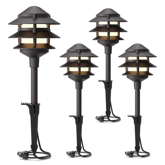 GOODSMANN Landscape Lighting 4PK Pathway Lights Low Voltage 2.2 Watt LED 12V AC Landscape Lights 30 Lumen Warm White with Cable Connectors Metal Stakes 9122-21102-04A