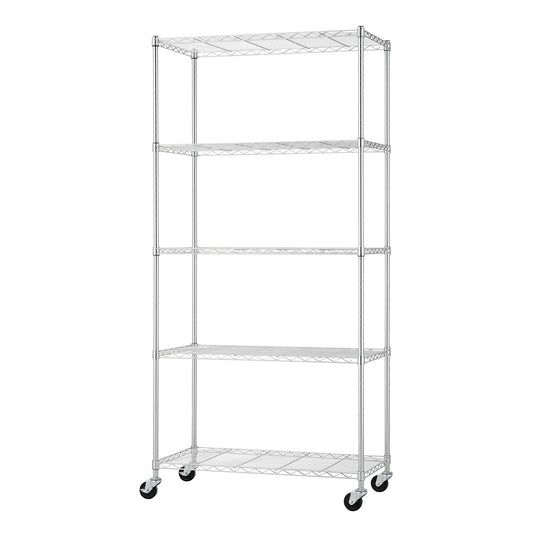 NEAT by TRINITY 5-Tier Adjustable Wire Shelving with Wheels, Wire Shelf Rack for Kitchen Organization, Garage Storage, 400 to 2000 Pound Capacity, NSF Certified, 36” x 18” x 72”, EcoStorage Chrome
