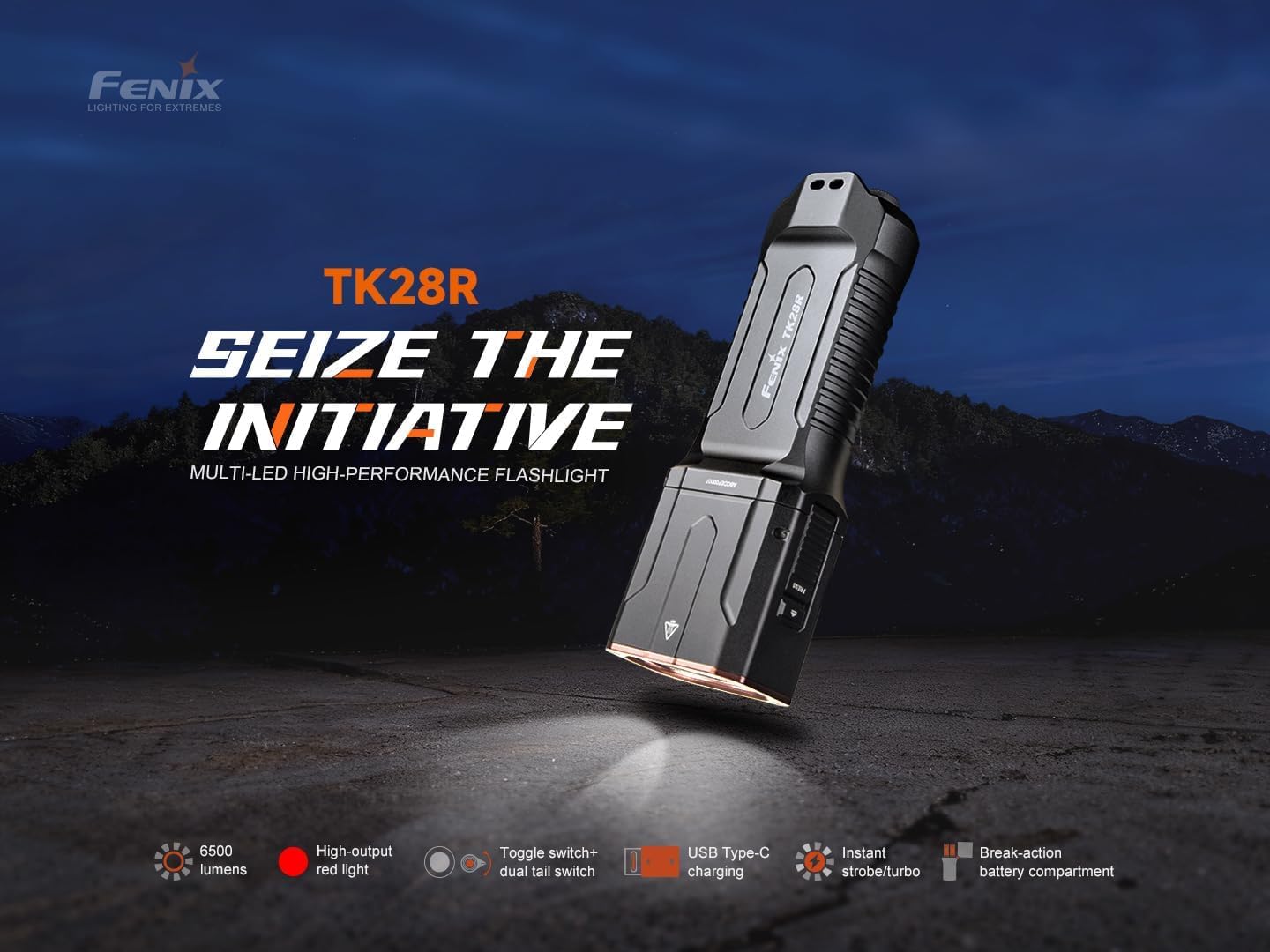 Fenix Flashlight, TK28R 6500 Lumen LED Rechargeable Tactical White/Red Light, Long Throw 437 Yards w/EdisonBright Acc case