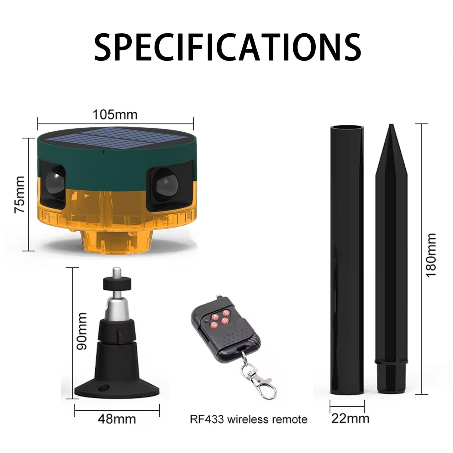 QXMH Solar Outdoor Motion Sensor Alarm: Dog Barking&Gunshot Sound, 129db Loud Siren,Support Recording, 13 Kinds of Sound Strobe Light。4PCS