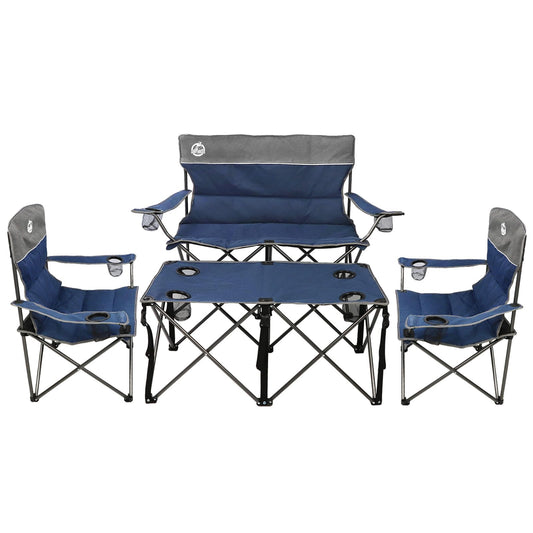 Northroad Folding Camping Chair Set of 4,Portable Collapsible Conversation Set w/1 Sofa,2 Single Chairs and 1 Table for Family Patio,Outdoor Travel,Beach(Blue)