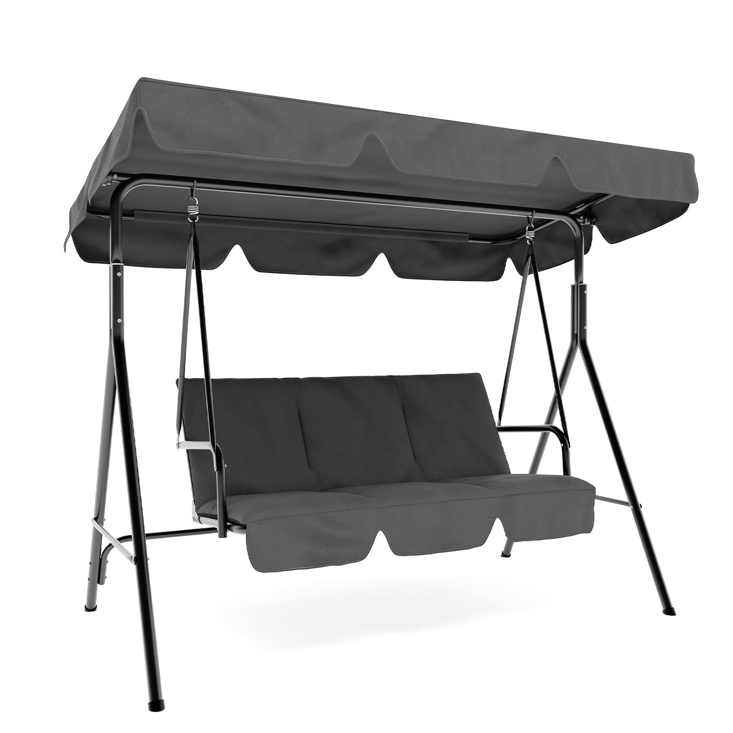 GarveeHome Outdoor Swing Chair with Adjustable Canopy, 3-Person Outdoor Patio Swing Chair with Heavy Duty Stand, Convertible Glider Swing Chairs for Deck, Lawn, Backyard, or Porch, Grey