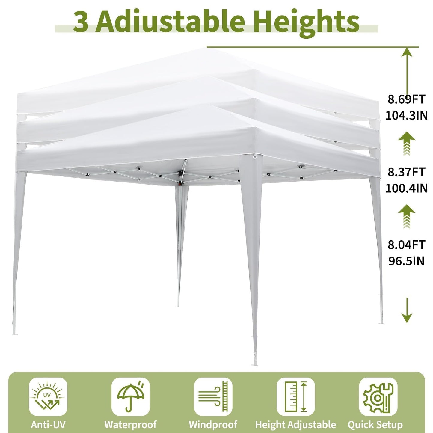 White 10x10 Pop-Up Canopy Tent with 4 Sidewalls – Portable Instant Shelter, Waterproof Outdoor Gazebo for Camping, Parties, Backyard & Beach Activities