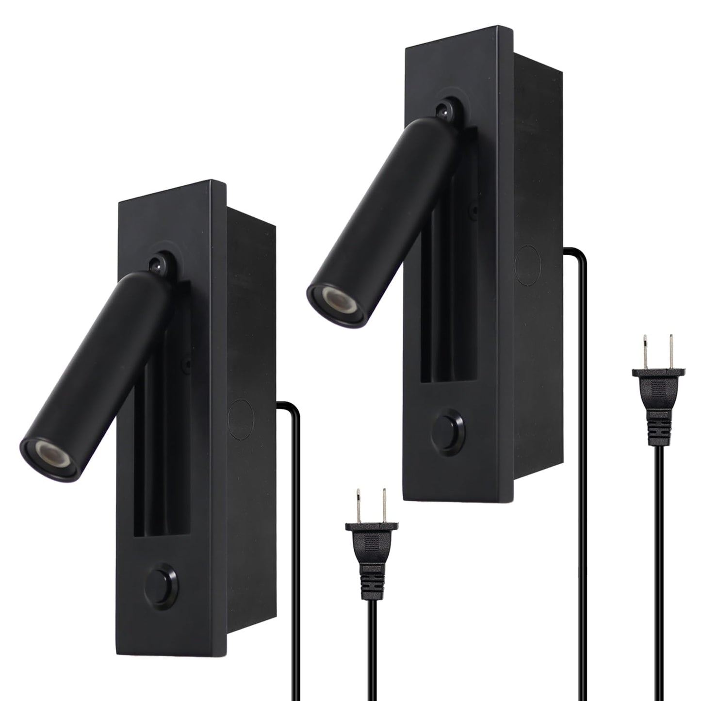 YFMYY Set of 2 Led Headboard Wall Light, 350°Rotation Portable Plug in Wall Sconce Hardwired, Bedside Reading Light Recessed Push Switch, Hotel Bed Side Decor Wall Sconces Spotlight (Matt Black)