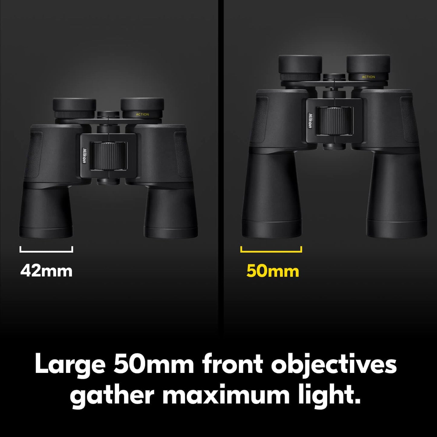 Nikon Action 12x50 Binocular | Multilayer-Coated Nikon Optics, high-Power 12x Magnification, Bright 50mm Objective Lenses, Turn-and-Slide Adjustable eyecups and Tripod-Ready Porro-Prism Design