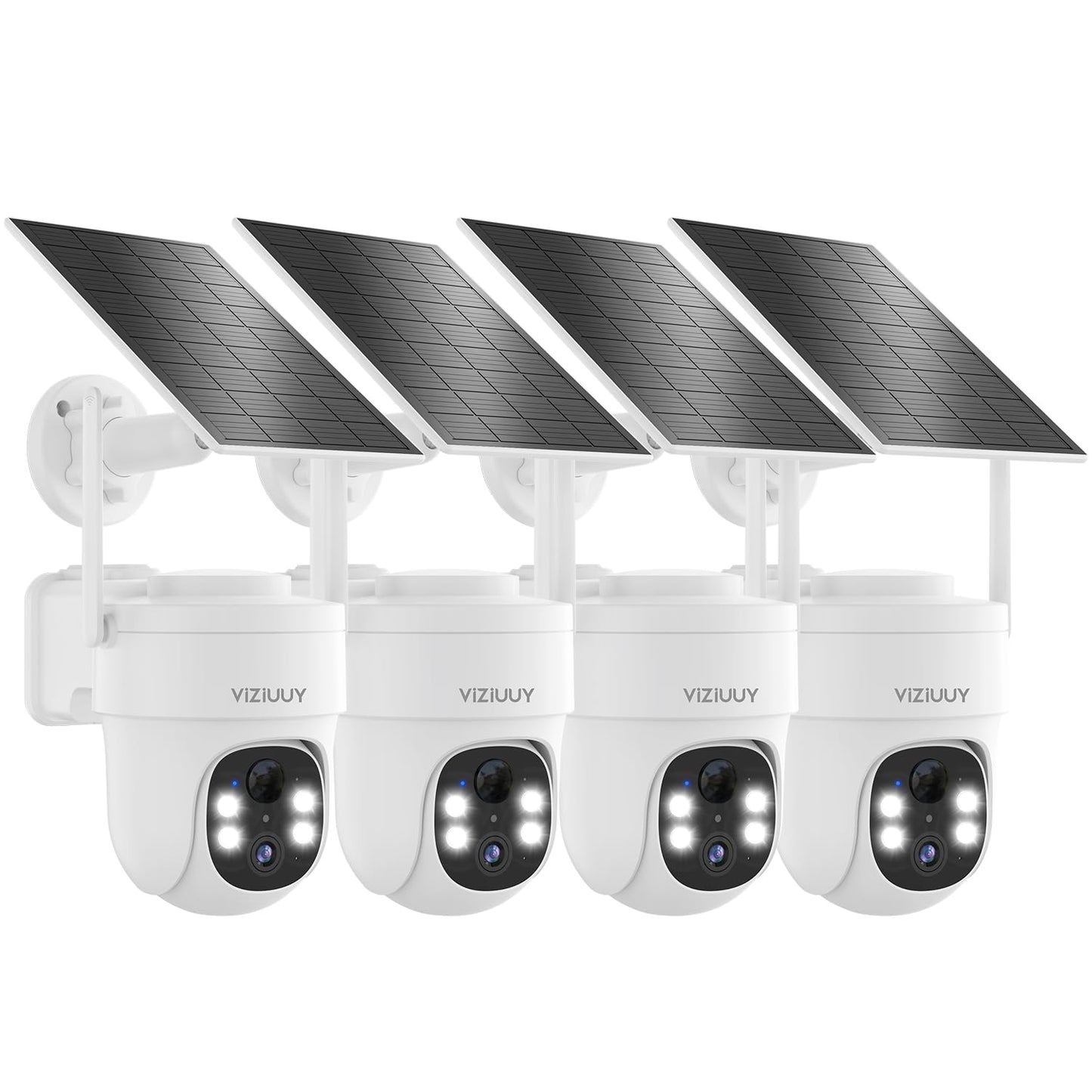 VIZIUUY Solar Security Cameras Wireless Outdoor 4 Pack, 3MP Security Cameras Wireless Outdoor, Pan Tilt 360°WiFi Camera with Color Night Vision/PIR Sensor/2-Way Audio/Alexa