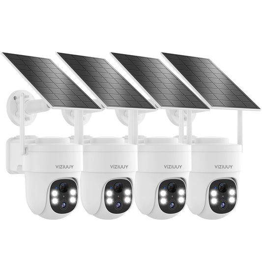 VIZIUUY Solar Security Cameras Wireless Outdoor 4 Pack, 3MP Security Cameras Wireless Outdoor, Pan Tilt 360°WiFi Camera with Color Night Vision/PIR Sensor/2-Way Audio/Alexa