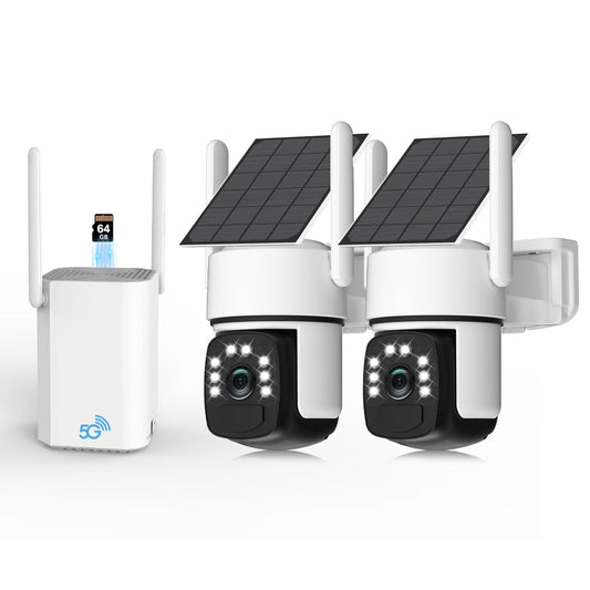 Solar Security Cameras Wireless Outdoor,2 Cam-Kit,Solar-Powered,No Subscription,Home Security Cameras System with 4MP Color Night Vision,Auto Tracking,Spotlight & Siren,64GB Memory Card, 2.4 & 5G WiFi