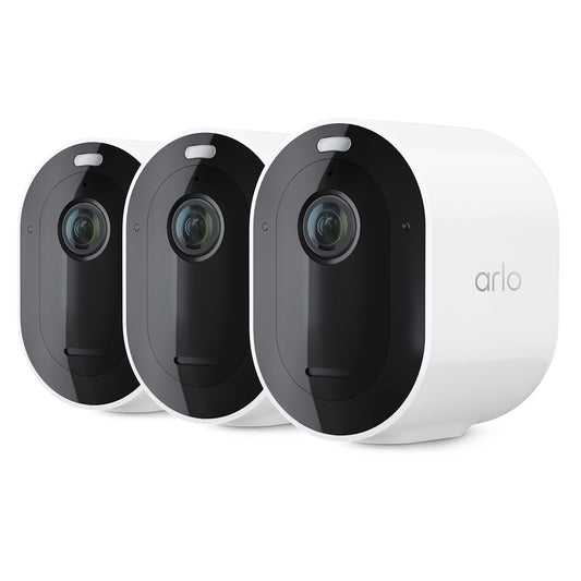 Arlo Pro Security Camera 2K HDR 5th Gen - Wireless Outdoor Camera, Rechargeable Removeable Battery, Event Captions, Emergency Response, 1-Month Trial of Secure Plan, 3 Cam, White