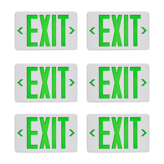 TANLUX Green Exit Sign, LED Emergency Exit Light with Battery Backup, UL Listed, AC 120/277V, Hardwired Exit Signs with Emergency Lights, Commercial Emergency Lights for Business - 6 Pack