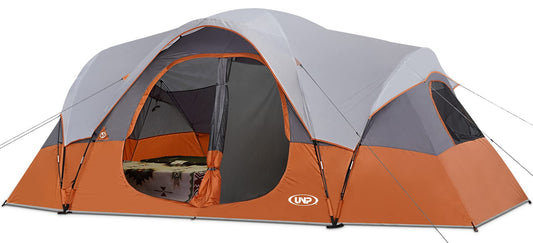 UNP Camping Tent 10-Person Family Tents, Big, Easy up, 5 Large Mesh Windows, Double Layer, 2 Room, Waterproof, Weather Resistant, 18ft x 9ft x78in (Orange)