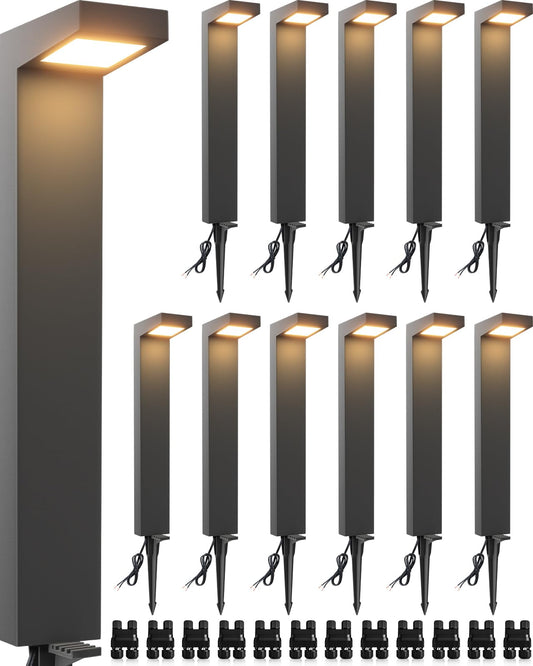 SUNVIE 12-Pack Low Voltage Landscape Lights 5W 3000K LED Pathway Lights IP65 Waterproof Outdoor Landscape Path Lighting with Connectors Cast-Aluminum for Garden Walkway Yard, 12-24V AC/DC, Warm White