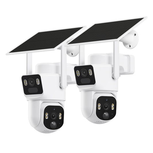 SEHMUA Dual Lens Solar Security Cameras Wireless Outdoor, 2K+2K Dual Views Outdoor Camera Wireless, Color Night Vision, PIR Motion Alerts, 2.4GHz WiFi, IP65, Optional Storage
