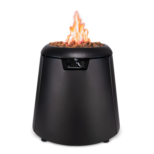 TIKI 28.5-Inch Customizable Propane Fire Pit, 40,000 BTU Outdoor Gas Fire Pit with Lava Rocks & Burner Cover – Modern Black Design for Patio, Backyard, and Outdoor Spaces
