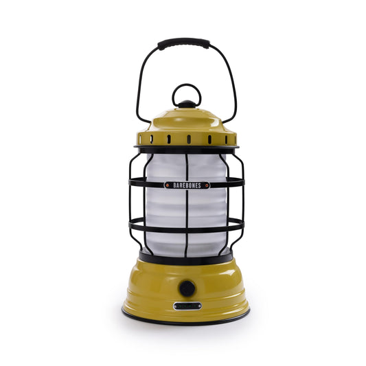 Barebones Forest Lantern – Dusty Yellow, Vintage Rechargeable LED Lantern with Adjustable Brightness – Battery Operated Camping Light for Outdoor Adventures, Backyard Gatherings, and Emergency Use