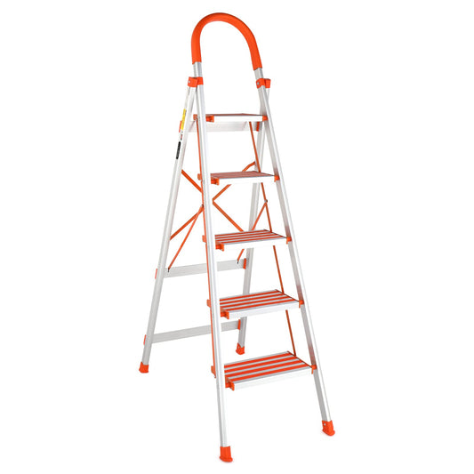 LUISLADDERS Step Ladder 5 Step Lightweight Folding Step Ladder Aluminum Step Stool with Widened Anti-Slip Strip Pedal Convenient Handgrip 350lbs EN131, Multi-use for Household and Office