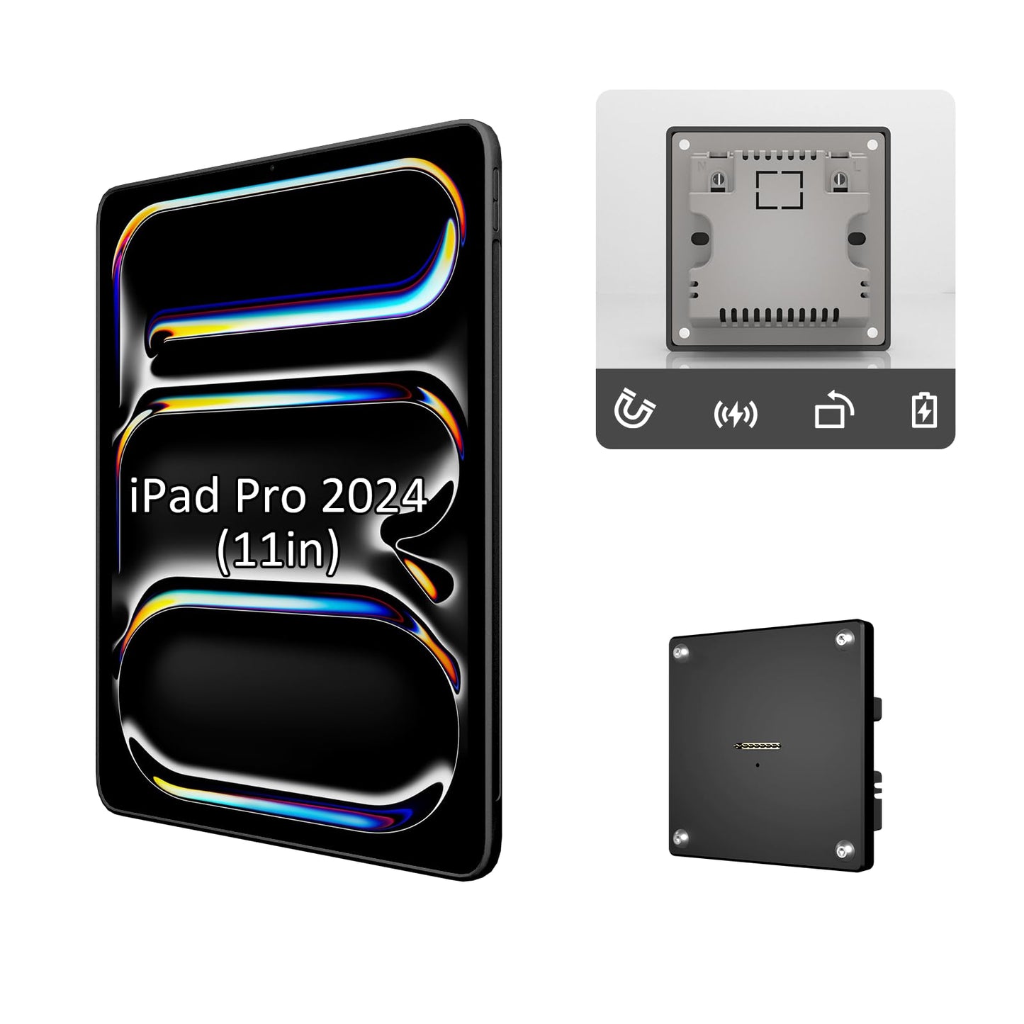 Zilvex Wall Mount Charging Kit for Apple iPad Pro 11″ (5th Gen, M4, 2024) – Magnetic Tablet Wall Mount with 15W Fast Charging, TPU Protective Case, Smart Home Control Hub