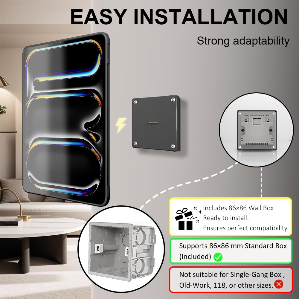 Zilvex Wall Mount Charging Kit for Apple iPad Pro 11″ (5th Gen, M4, 2024) – Magnetic Tablet Wall Mount with 15W Fast Charging, TPU Protective Case, Smart Home Control Hub
