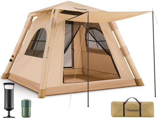 Trakiom Inflatable Tents for Camping 2-4 Person, Easy Set Up Camping Tent with Automatic & Manual Pump, Waterproof Blow Up Tent for Family Outdoor