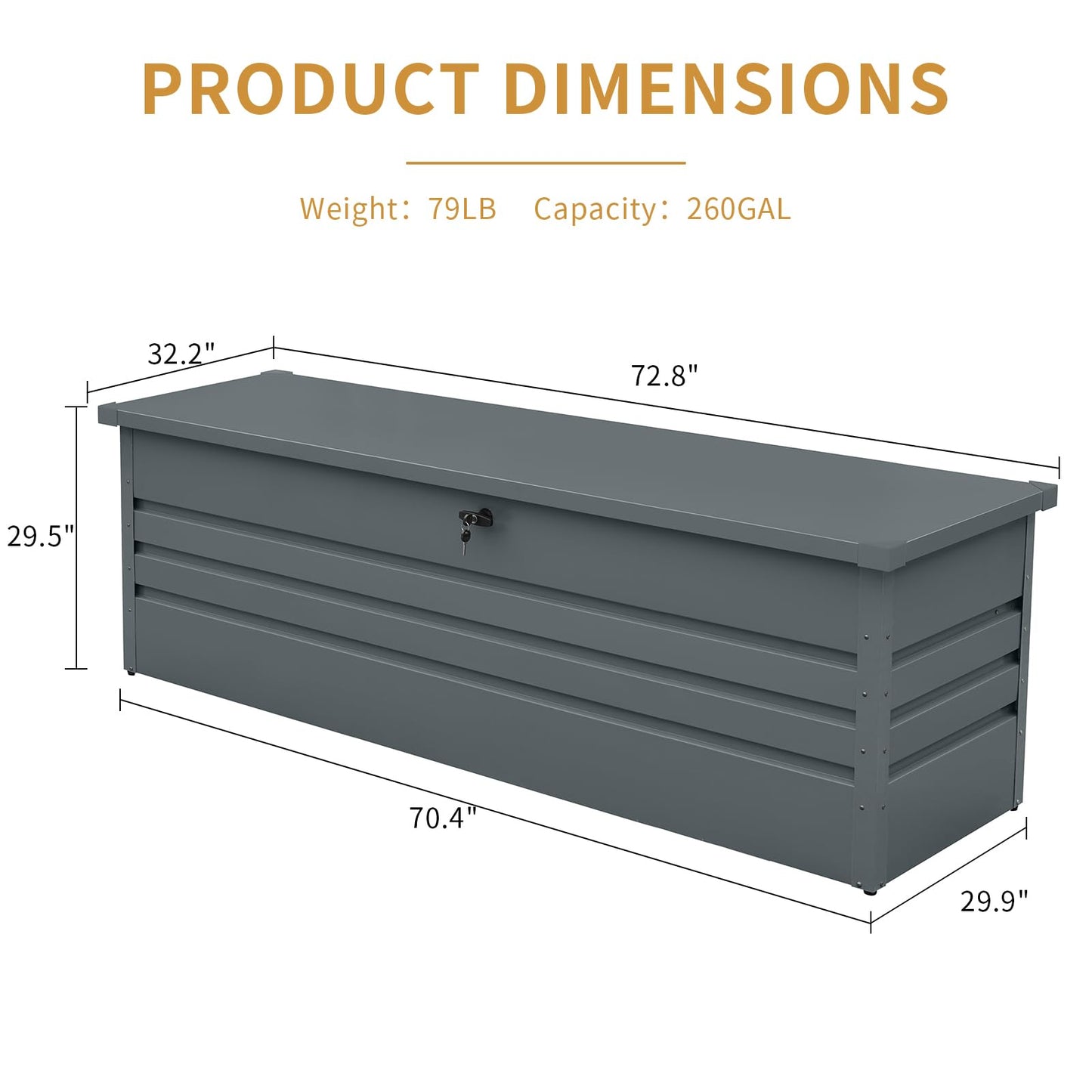 SYMCAVE 260 Gallon Metal Outdoor Storage Box, Large Lockable Deck Box with Hydraulic Lid, Weather Resistant Patio Storage Container for Furniture Cushions, Garden Tools, Pool Accessories,Dark Gray