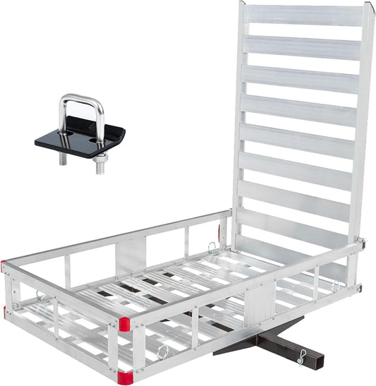 MaxxHaul 50945 Aluminum Hitch Mount Wheelchair/Mobility Carrier – 50" x 29.5" Cargo Basket with 47" Ramp – 500 lb Capacity – Fits RVs, Trucks, SUVs, Vans, Cars – Includes Hitch Tightener