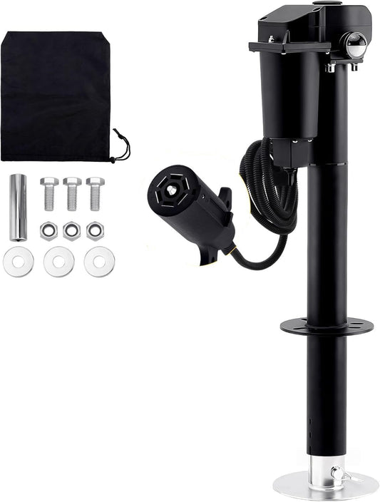Pafessa 12V Electric A-Frame Trailer Tongue Jack with 7 Way Plug, 3500lb Lift Capacity 18” Travel Add 4.5” with the Drop Foot, Protective Cover Included