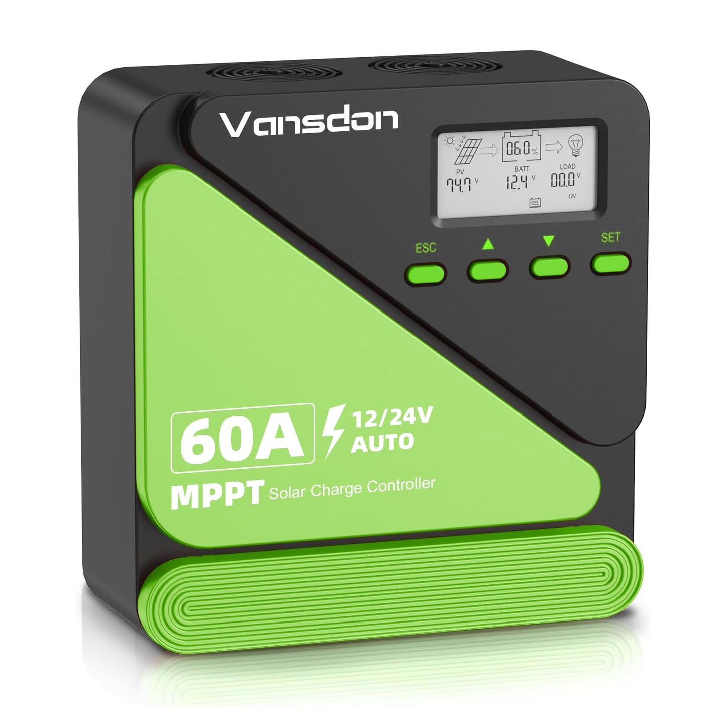 Vansdon 60A Solar Charge Controller 12V/24V MPPT Solar Charge Controller, Adjustable LCD with Timer, Dual USB Ports, for RV, Boat, Cabin, Off-Grid Systems, Compatible with FLD/LiFePO4/SLD/GEL/AGM
