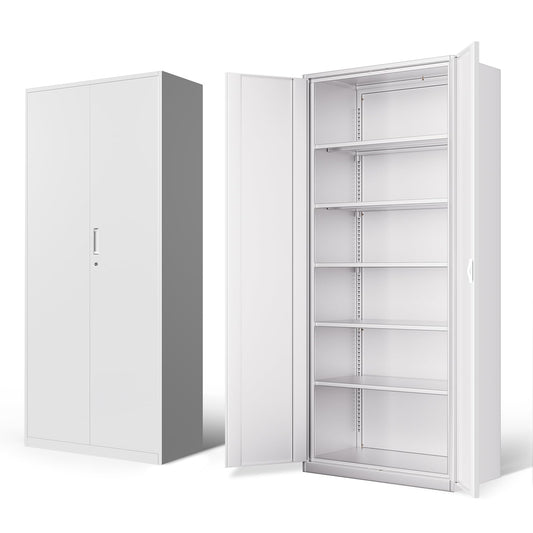 DNA Motoring 71'' Metal Storage Cabinet, Locking Tool Cabinet with 5 Adjustable Shelves, Heavy Duty Metal Locker for Garage,Office,Home,Gym,White, TOOLS-00632-WH-WH-A