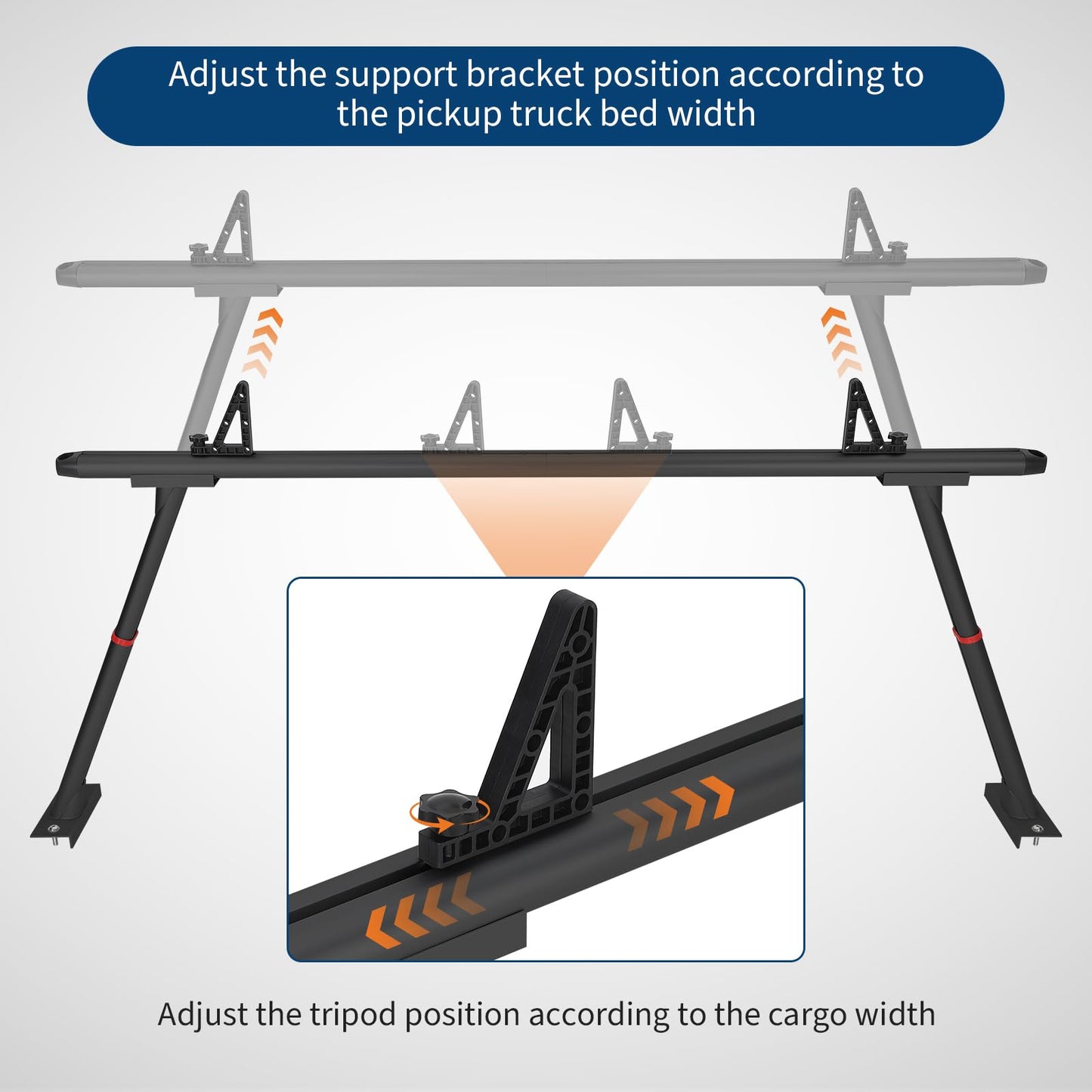 Adjustable Aluminum Truck Ladder Rack 35.4–71 in, 800 LB Heavy-Duty Pickup Bed Cargo System with Drilling Mount for Kayak, Surfboard, Lumber & Work Equipment - Black