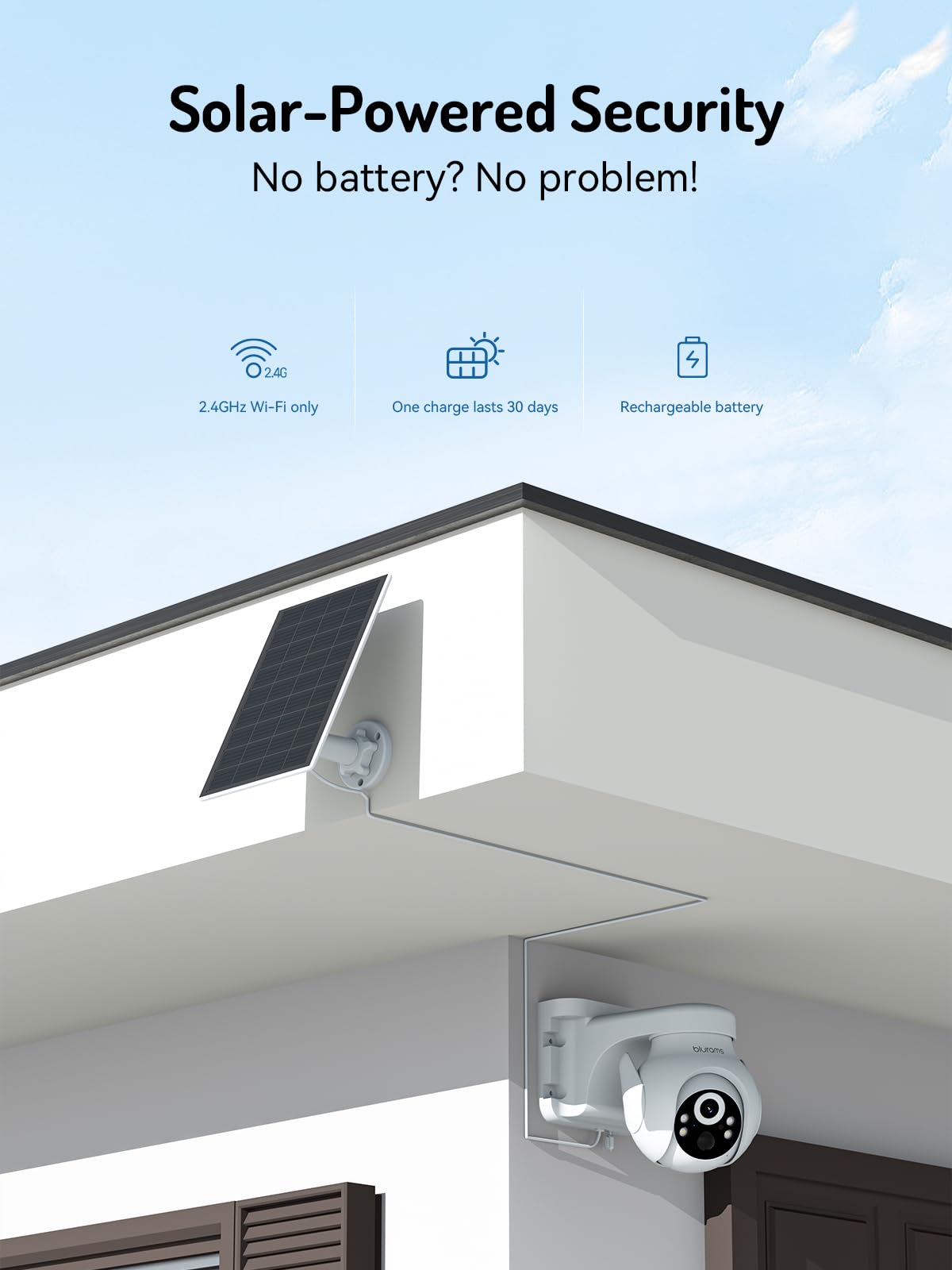 blurams 2K Solar Outdoor Camera Wireless, 360° PTZ Security Cameras Wireless Outdoor with Human Auto Tracking, R/Color Night Vision, Battery Powered, Compatible with Alexa, 2.4GHz Only, 2Pack