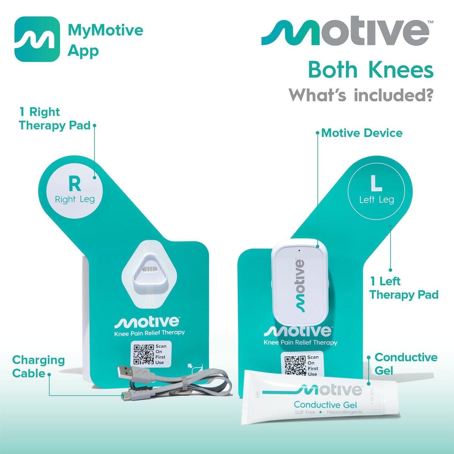 Motive Knee FDA Cleared NMES Knee Pain Relief Device for Quadriceps Strengthening, App-Controlled Knee Therapy Machine for At-Home Motive Knee Pain Therapy