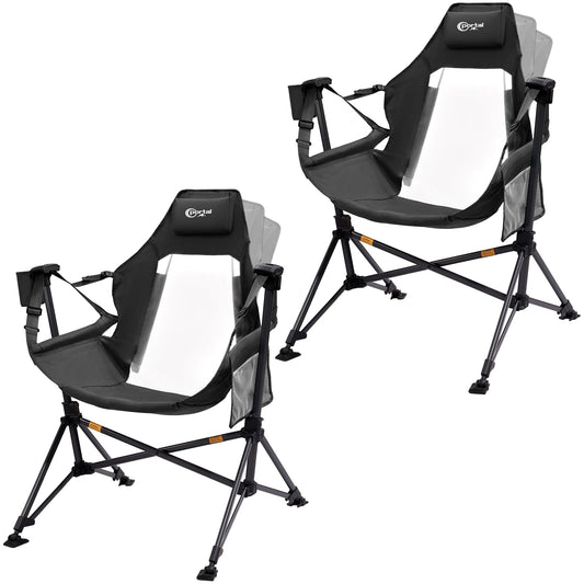 Portal Hammock Camping Chair, Portable Outdoor Swinging Chairs, Rocking Chair for Adults with Adjustable Back and Height for Lawn, Backyard, Patio, Supports 400 lbs, Mesh High Back, Black, 2 Pack