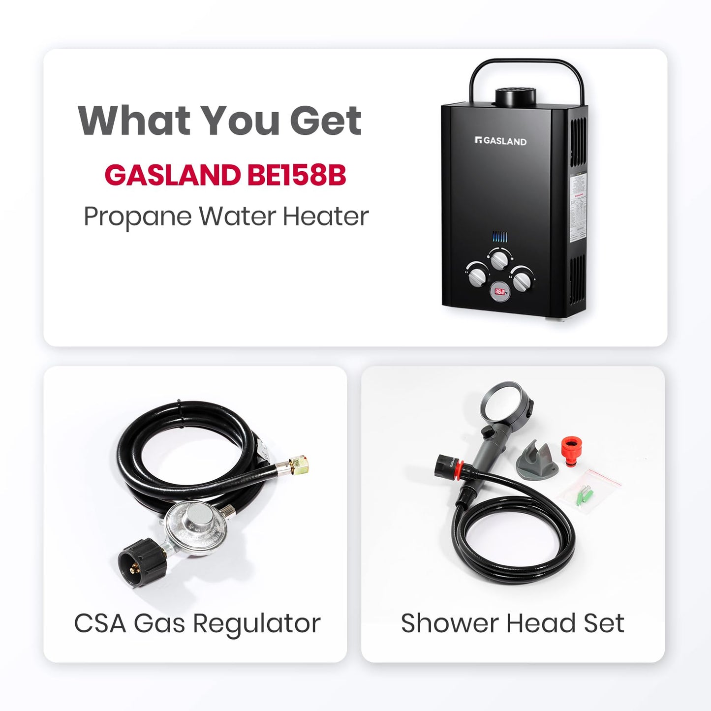 GASLAND BE158B 6L Portable Water Heater Camping | Digital Display & Multi-Protection |1.58 GPM Propane Tankless Hot Water Heater for Outdoor & Mobile Use, Black