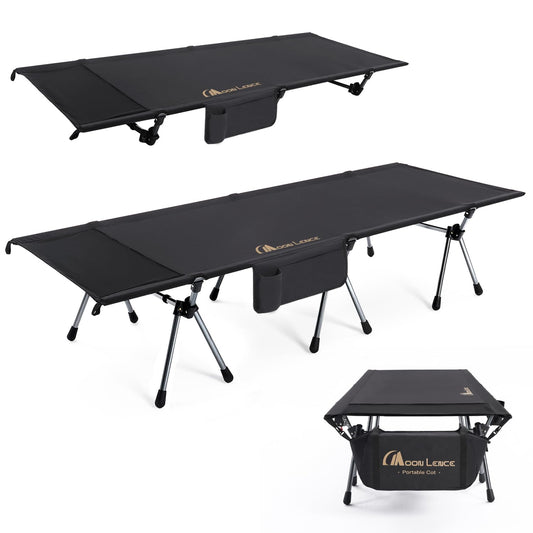MOON LENCE Camping Cot, Height Adjustable with Cot Leg Extenders, Strong Support 330lbs, Ultra Lightweight Comfortable Folding Bed for Adult Camping, Hiking, Travel, Truck, Beach, Office Nap