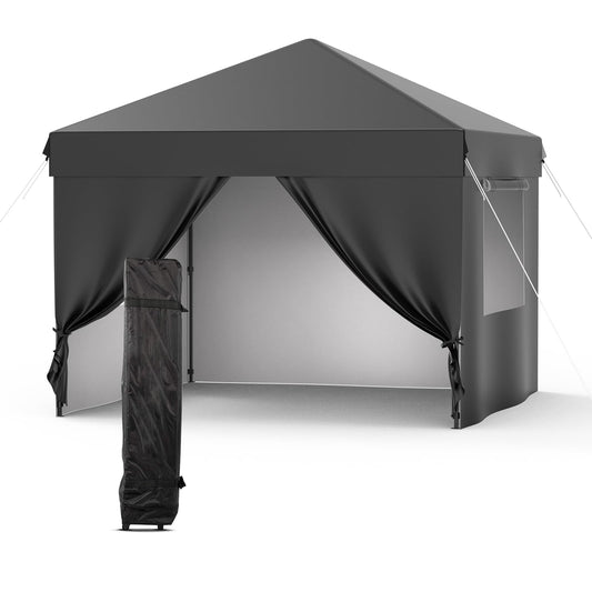 GarveeTech 10x10 Pop Up Canopy with 4 Removable Sidewalls and Windows, 3 Adjustable Heights Commercial Shelter, Portable Enclosed Instant Tent with Wheeled Carry Bag, Waterproof Outdoor Gazebo, Black