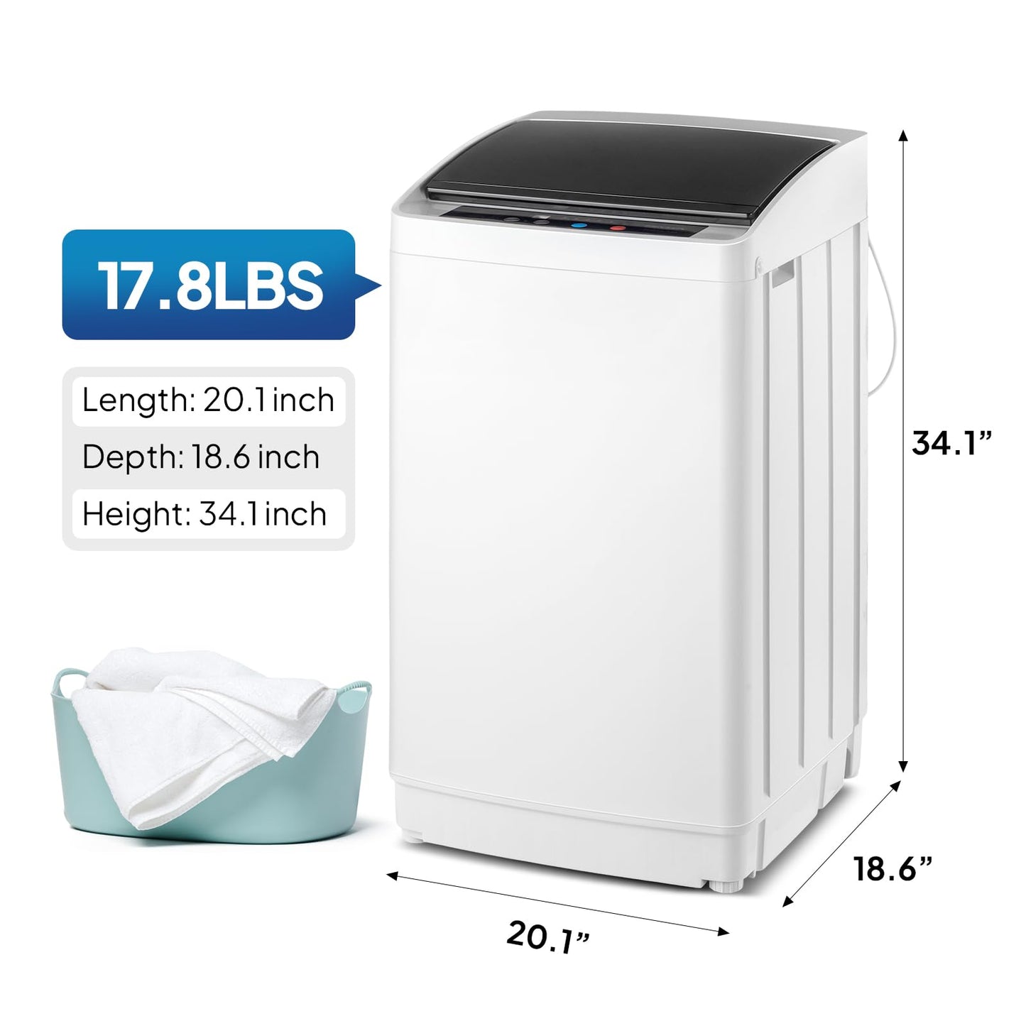ROVSUN 17.8LBS Portable Washing Machine, Full-Automatic Electric Laundry Machine with Stainless Steel Drum, Compact Washer and Spin Dryer Combo with Drain Pump for Apartment, Dorm, Home