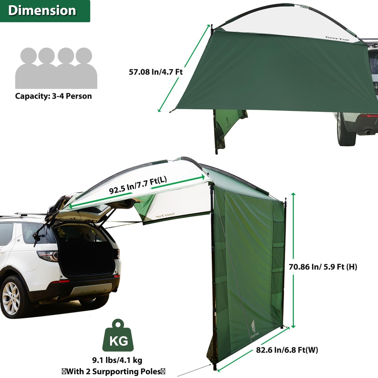 GEERTOP Lightweight Car Side Tent for SUV Camping Vehicle Awning Truck Canopy Car Tent for Van MPV RV Jeep Outdoor Travel