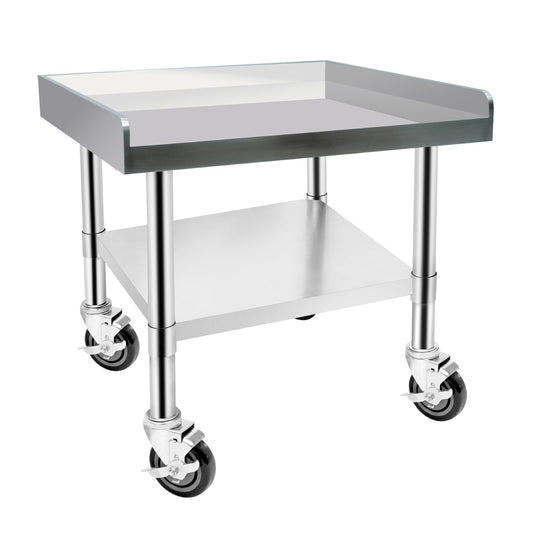 Hutioai Stainless Steel Worktable with Under Shelf & 360° Lockable Casters - Practical for Commercial Kitchens & Workshops (24 * 24 * 26in)