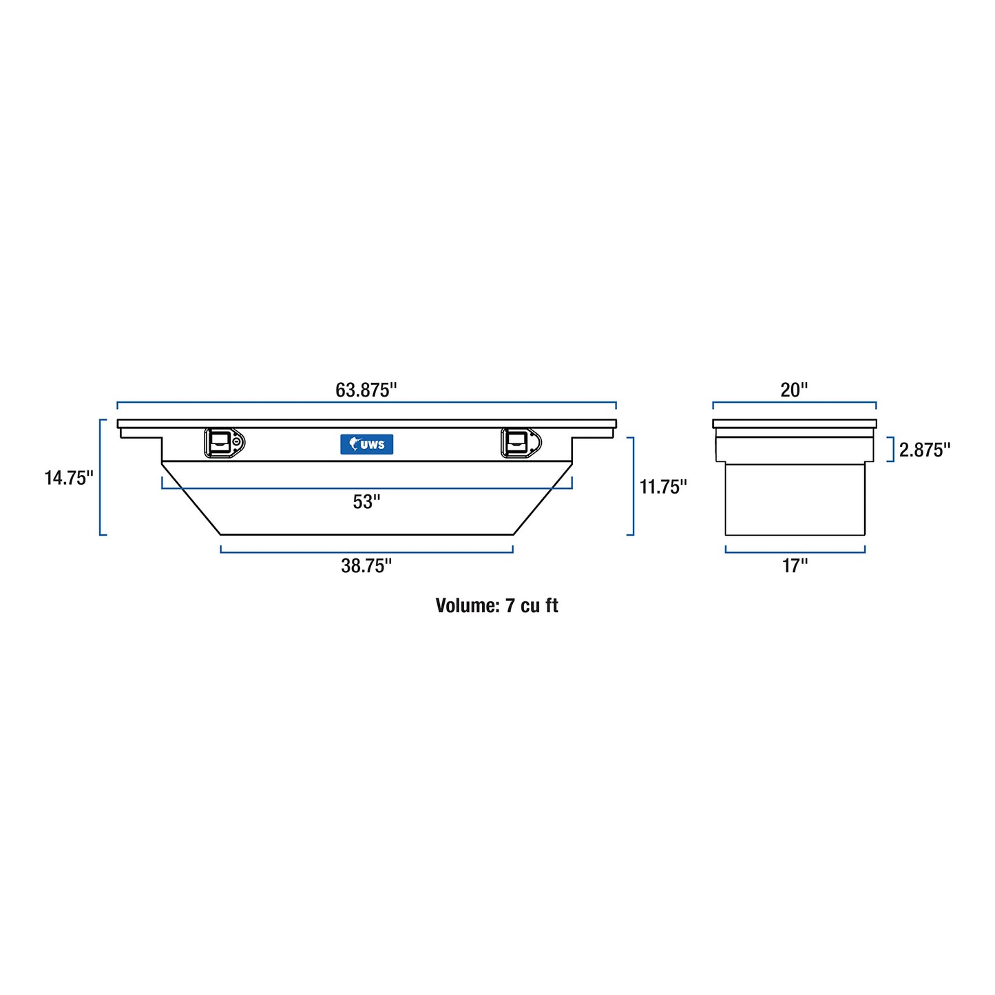 UWS EC10313 63-Inch Matte Black Heavy-Wall Aluminum Angled Truck Tool Box with Low Profile, RigidCore Lid