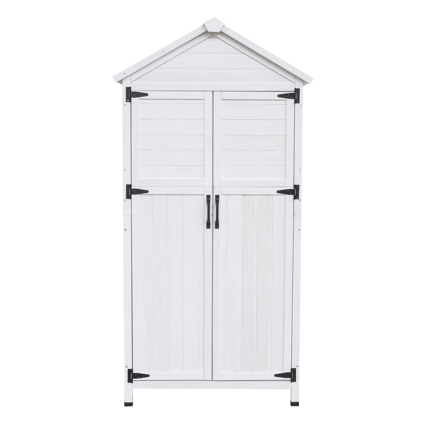 Christopher Knight Home Neapo 67" Outdoor Storage Shed, Spacious Storage Garden Tools Shed, Fire Wood Tall Sheds, Two Open Doors, Wooden Panel Design, Easy Organize Lawn Mowers, Shovels, Pots, White