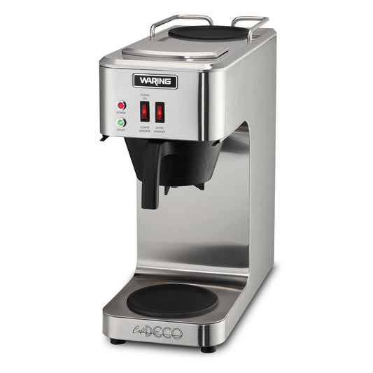 Waring Commercial Café Deco Pour Over Coffee Brewer, 3 Gallons per Hour, 2 Individual Warmers, Fits Large 64 oz Decanters, Stainless Steel, No Plumbing, NSF Certified, WCM50