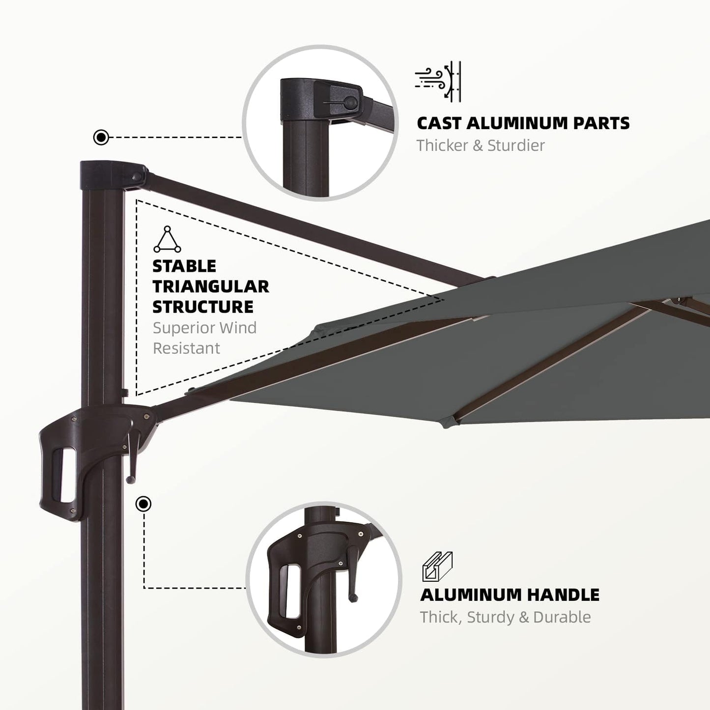 wikiwiki 11 FT Cantilever Patio Umbrella, Offset Umbrella Outdoor Patio, 6-Level 360°Rotation Heavy Duty Large Umbrella with Cross Base, Grey