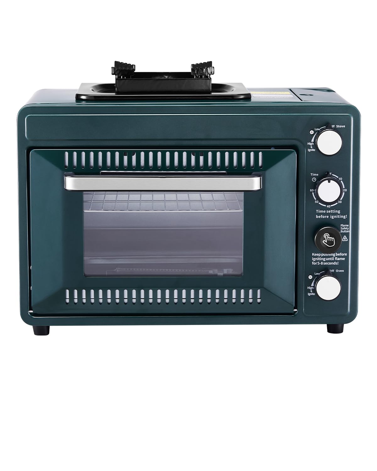 VEVOR Outdoor Camping Oven, 2-in-1 Portable Gas Camping Stove Oven Combo, Adjustable Fire, 60-Minute Timer, Windproof, for Camping Backyard Picnic Outdoor Cooking, Universal Butane Canister Compatible