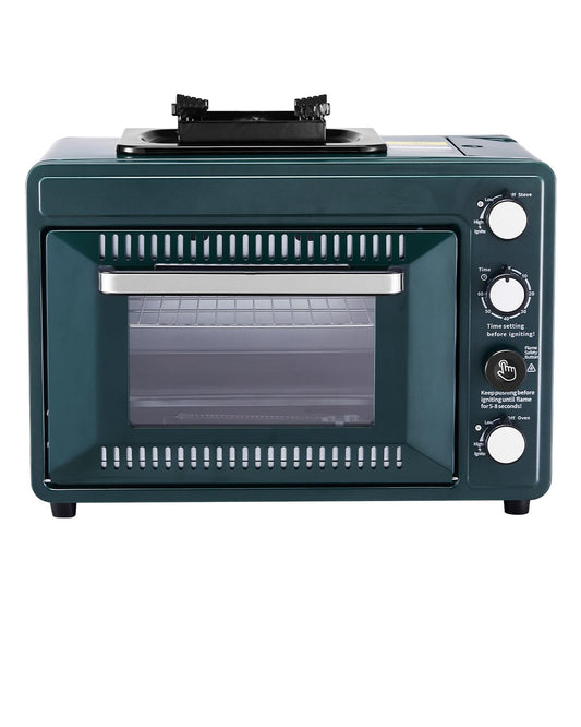 VEVOR Outdoor Camping Oven, 2-in-1 Portable Gas Camping Stove Oven Combo, Adjustable Fire, 60-Minute Timer, Windproof, for Camping Backyard Picnic Outdoor Cooking, Universal Butane Canister Compatible