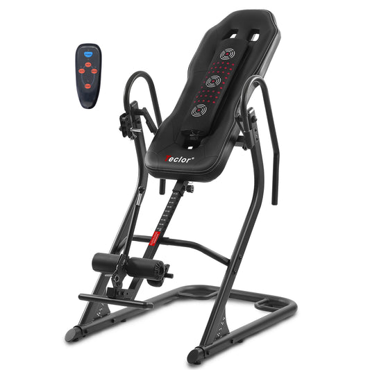 Teclor Inversion Table,Advanced Heat and Massage Function,Strength Training Inversion Table for Back Pain Relief,350 lbs Capacity with Thickened 3D Memory Foam backrest,Black